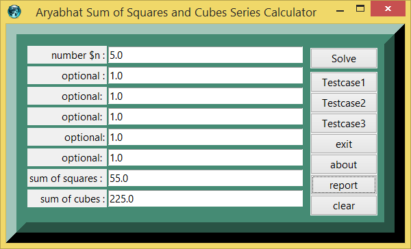 Aryabhat Sum of Squares and Cubes and eTCL demo example screenshot