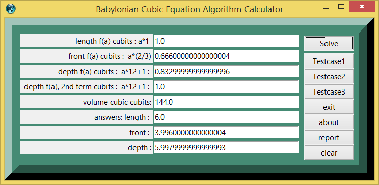 Babylonian Cubic Equation Problem and eTCL demo example calculator screenshot