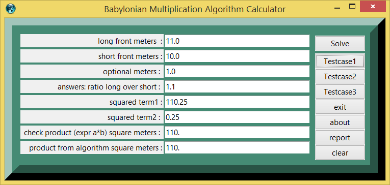 Babylonian Multiplicatiion Algorithm and example demo eTCL calculator screenshot