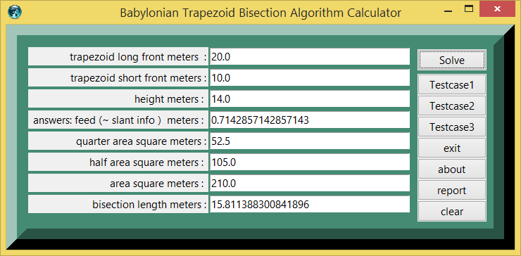 Babylonian Trapezoid Bisection Algorithm and eTCL demo example screenshot