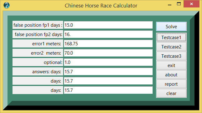 Chinese Horse Race Problems from Suanshu, DFP, and example eTCL demo calculator screenshot
