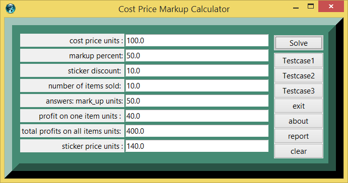 Cost Price, Markup, Discount, & Profit and eTCL demo example slot calculator screenshot