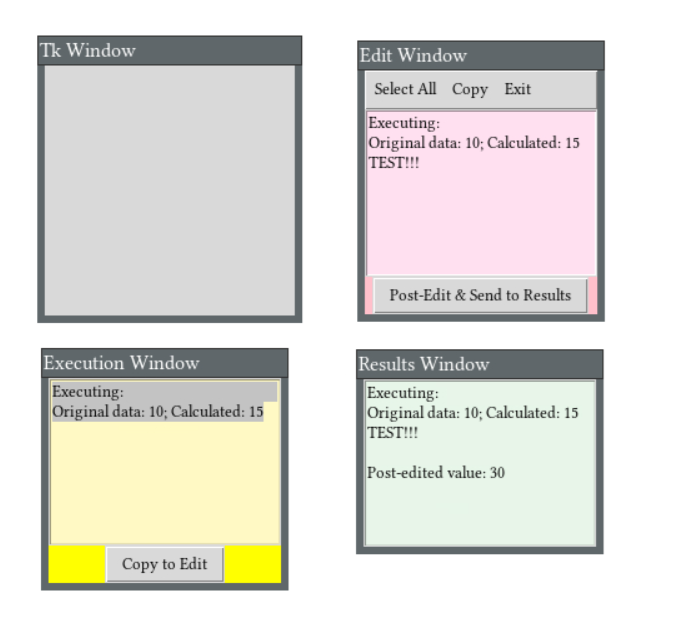 How to manage windows in TCL-TK three edit windows from Playground