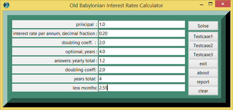 Old Babylonian Interest Rates and eTCL demo example calculator screenshot