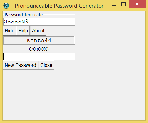 Pronounceable Password Generator test screen
