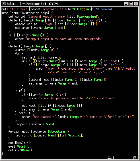 Syntax highlighting tcl.vim screenshot