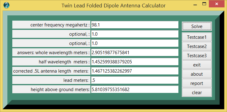 Twin Lead Folded Dipole Antenna and example demo eTCL screenshot