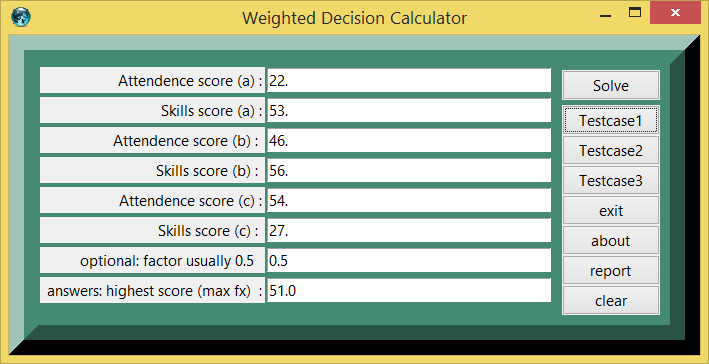 Weighted Decision and eTCL demo example calculator screenshiot