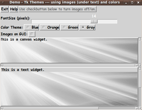 Experiments with flexible THEMES for Tk GUI's, using images and colors